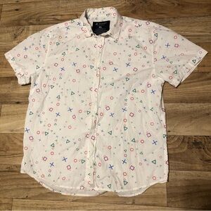 White and Red Casual Button Down Shirt with Floral Print play station pattern